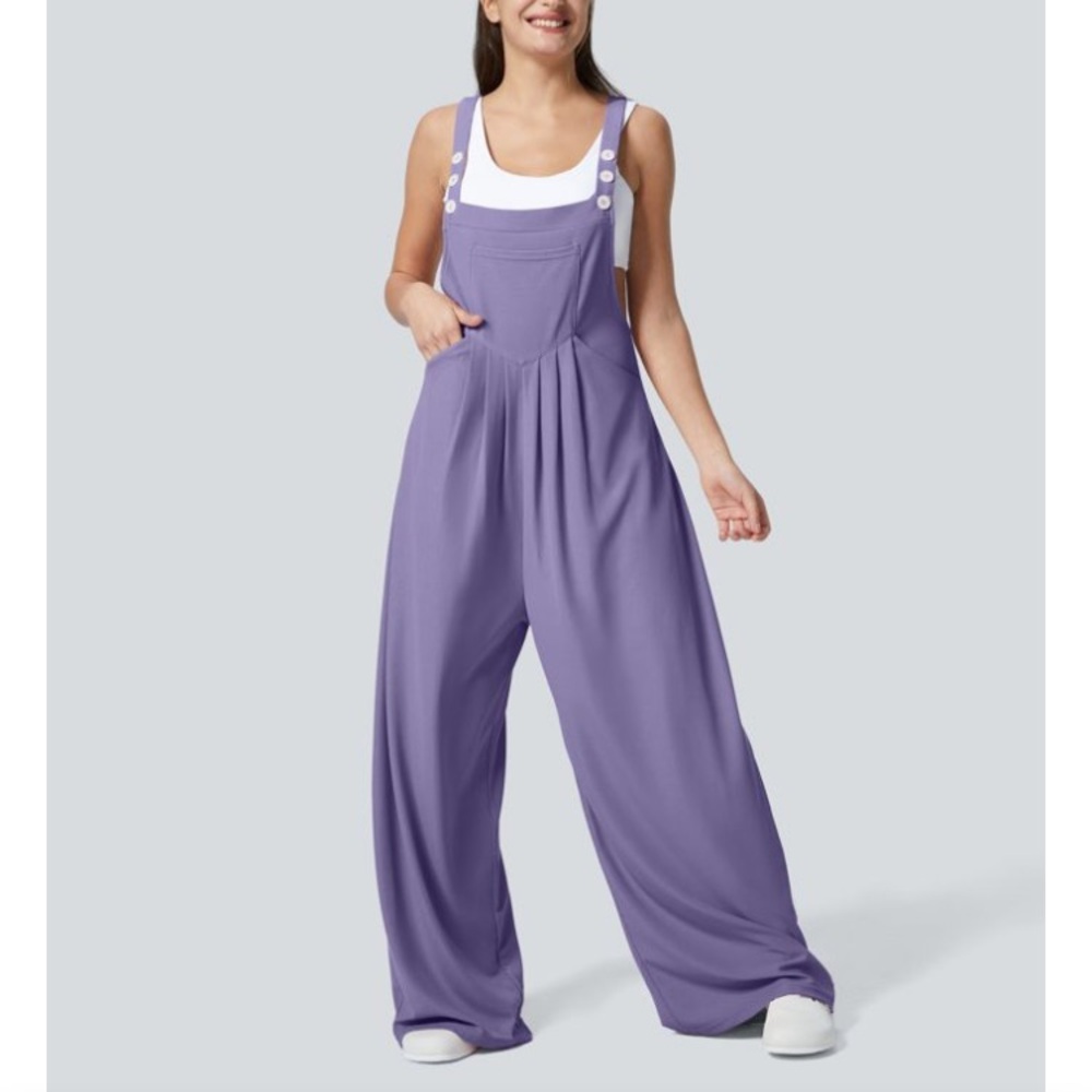 Halara Wide Leg Purple Casual Easy Drapey Relaxed Jumpsuit Overalls NWT XL Tall
